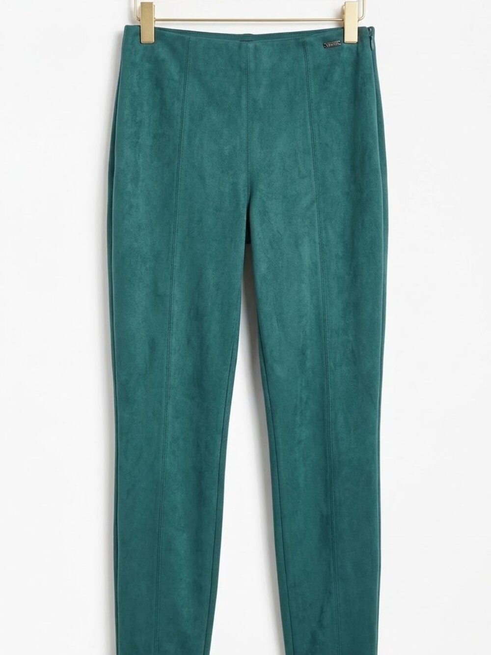 GUESS small Faux Suede Skinny Pants Dark Teal Green High Rise Side Zip Stretch